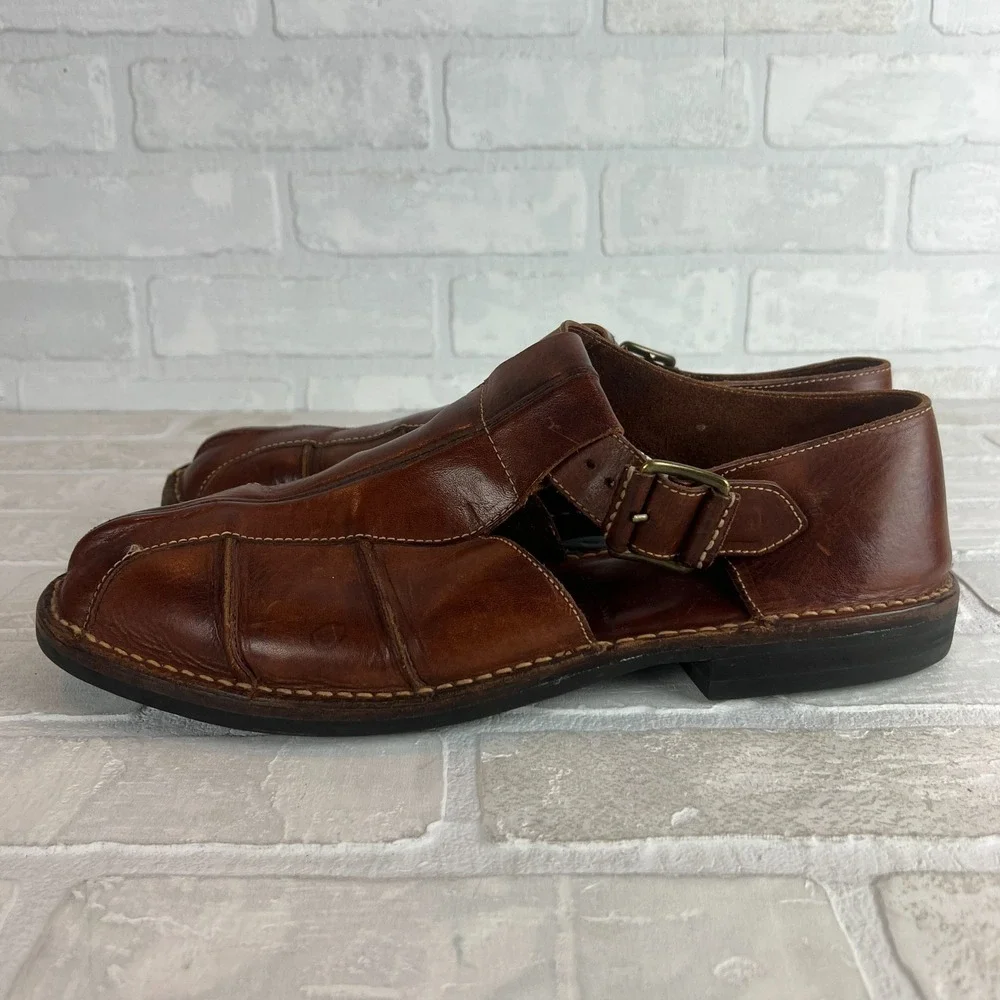 Cole Haan Fisherman Sandals Mens 13 D Brown Leather Preppy Resort Closed‎ Toe